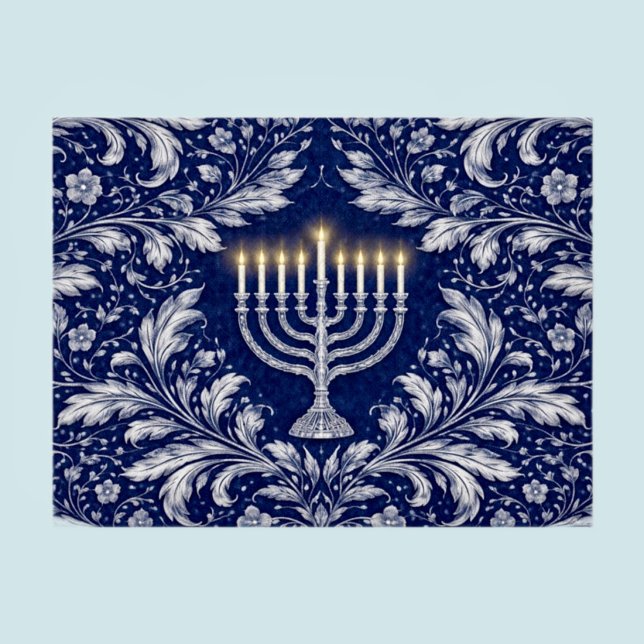 Deep Navy Menorah William Morris Pattern Postcard (Creator Uploaded)