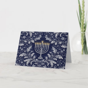 Deep Navy Menorah William Morris Pattern Thank You Card
