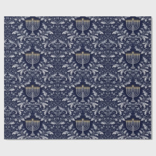 Deep Navy Menorah William Morris Pattern Wrapping Paper
