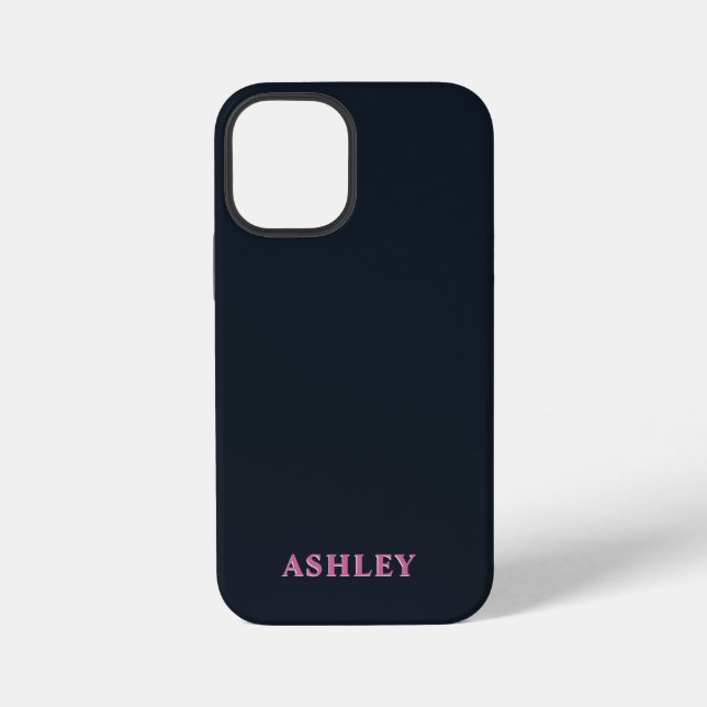 Deep navy pink custom name  iPhone case (Back)