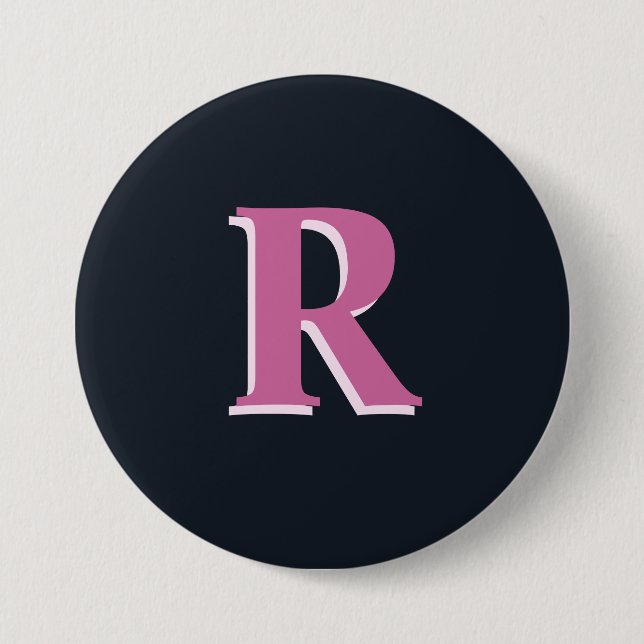 Deep navy pink monogrammed 7.5 cm round badge (Front)