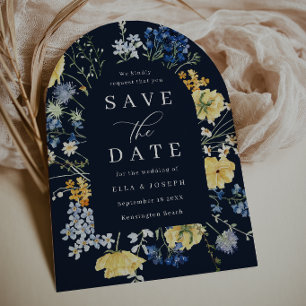 Deep Navy Wildflowers Wedding Save The Date Card