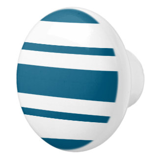 Deep Ocean Blue and White Stripes Pattern Ceramic Knob
