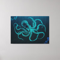 Deep Ocean Blue with Octopus & Fish