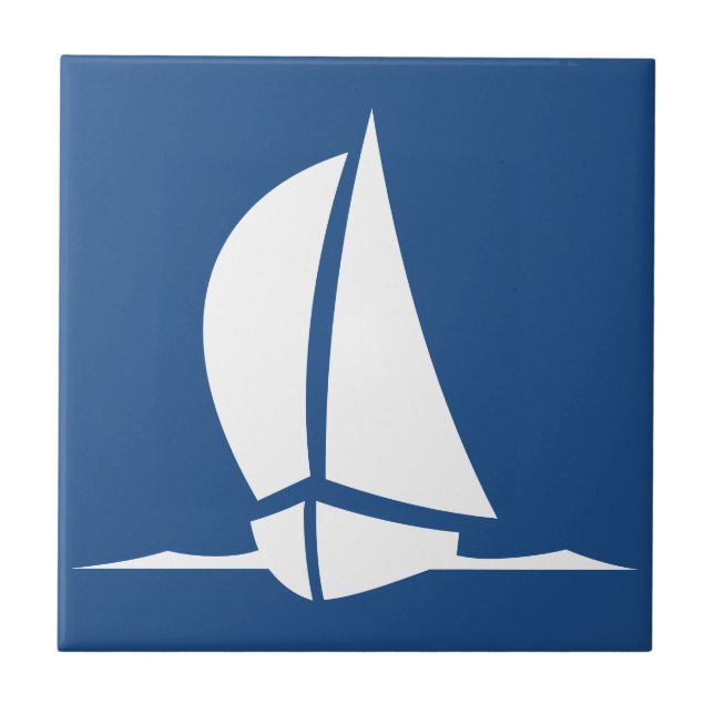 Deep Ocean Navy Blue Sailing Ship White Tiles (Front)