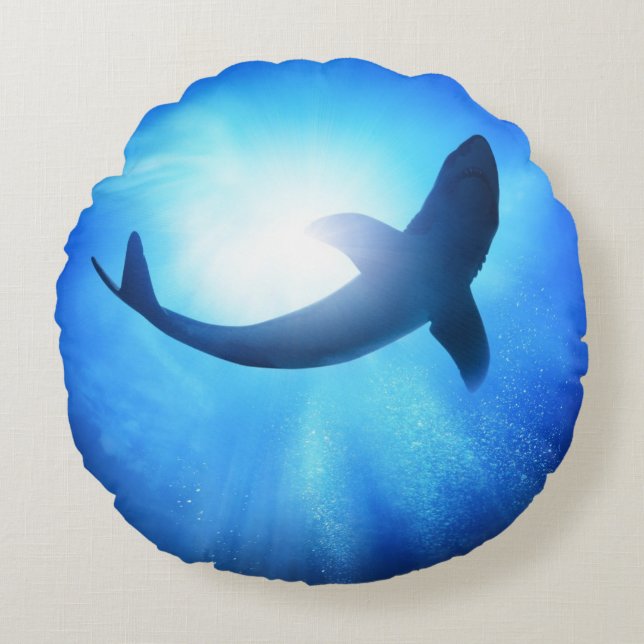 Deep Ocean Shark Silhouette Round Cushion (Front)