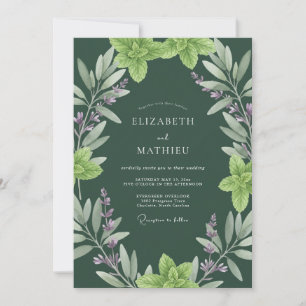 Deep Olive Herbal Eucalyptus Wedding Invitation