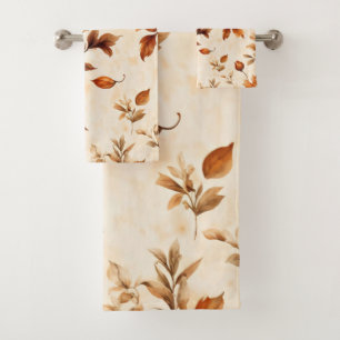 Deep Orange Amber Vintage Floral Autumn Pattern Bath Towel Set