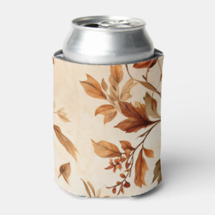 Deep Orange Amber Vintage Floral Autumn Pattern Can Cooler