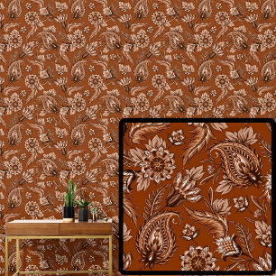 Deep Orange Brown Red Floral Paisley Elegant Wallpaper