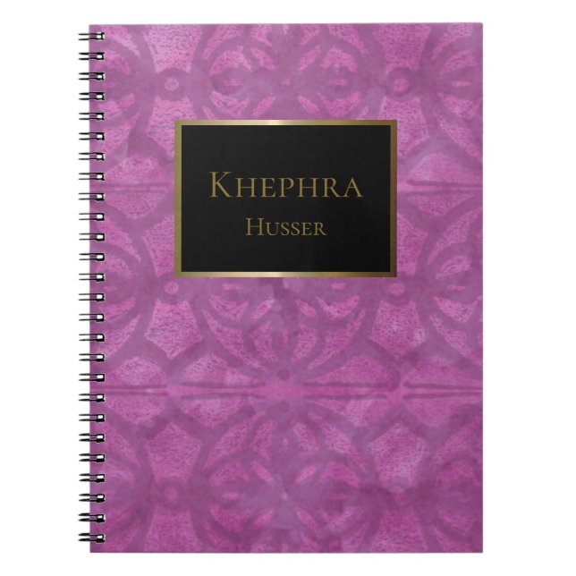 Deep Orchid Purple Black And Gold Name Notebook (Front)