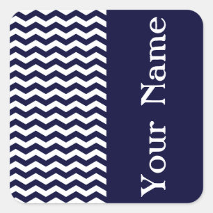 Deep Pacific Blue Wave Chevron with name Square Sticker