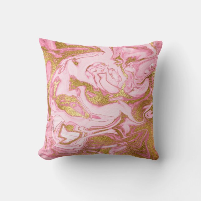 Deep Pastel Pink Gold White Marble Vip Cushion (Front)