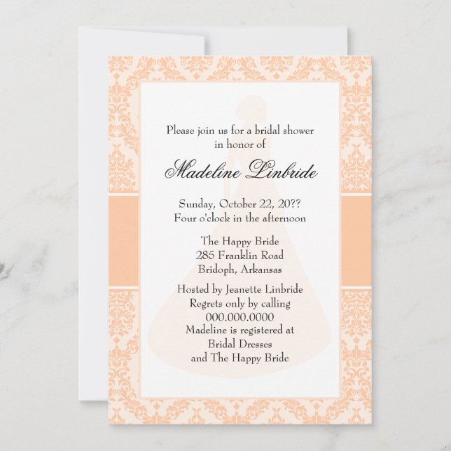 Deep Peach Damask Bridal Shower Invitation (Front)