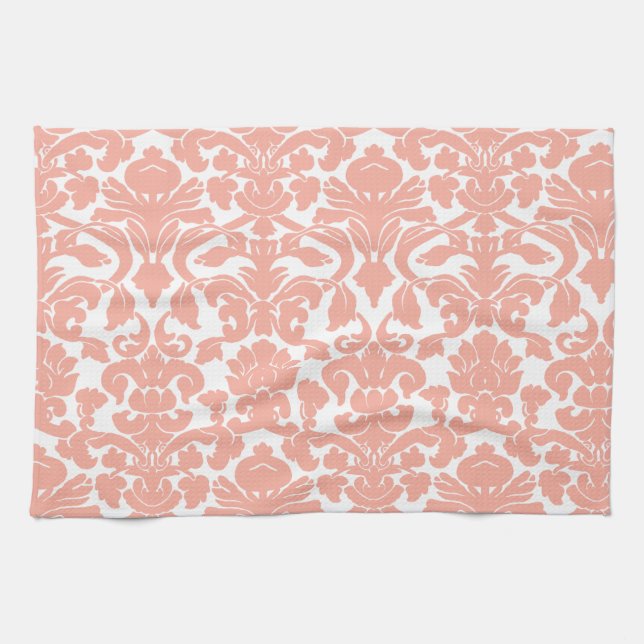 Deep Peach Damask Tea Towel (Horizontal)