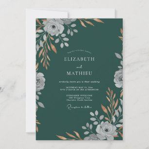 Deep Petrol Leafy Wedding Invitation