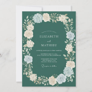 Deep Petrol Petal Wedding Invitation