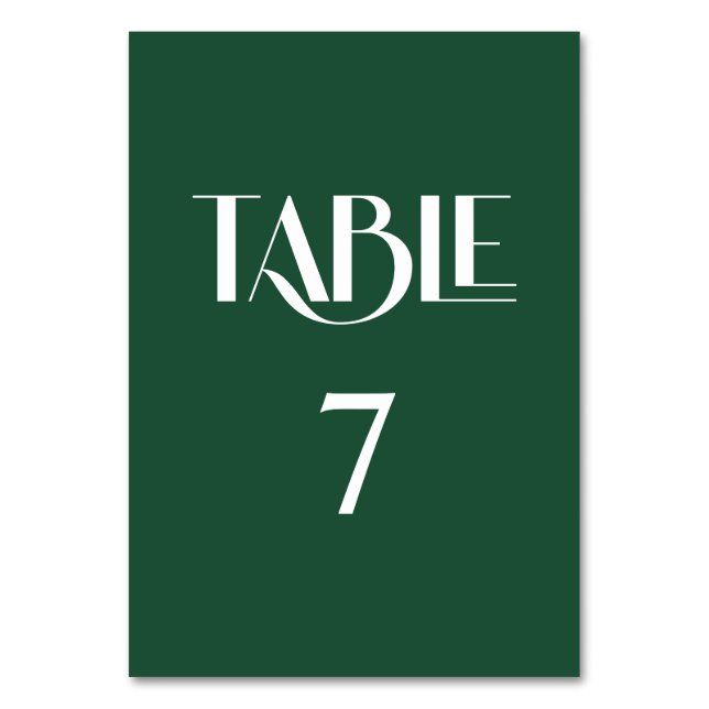 Deep Pine and White Decorative Serif Table Number (Front)