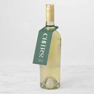 Deep Pine Decorative Serif Wedding Cheers Bottle Tag