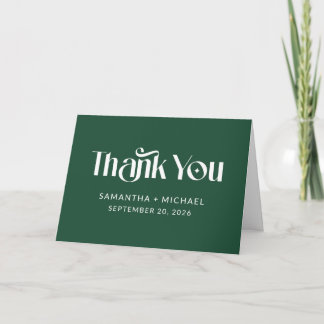 Deep Pine Decorative Serif Wedding Thank You Card