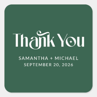 Deep Pine Decorative Serif Wedding Thank You Square Sticker