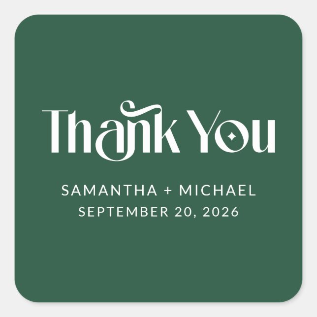 Deep Pine Decorative Serif Wedding Thank You Square Sticker (Front)