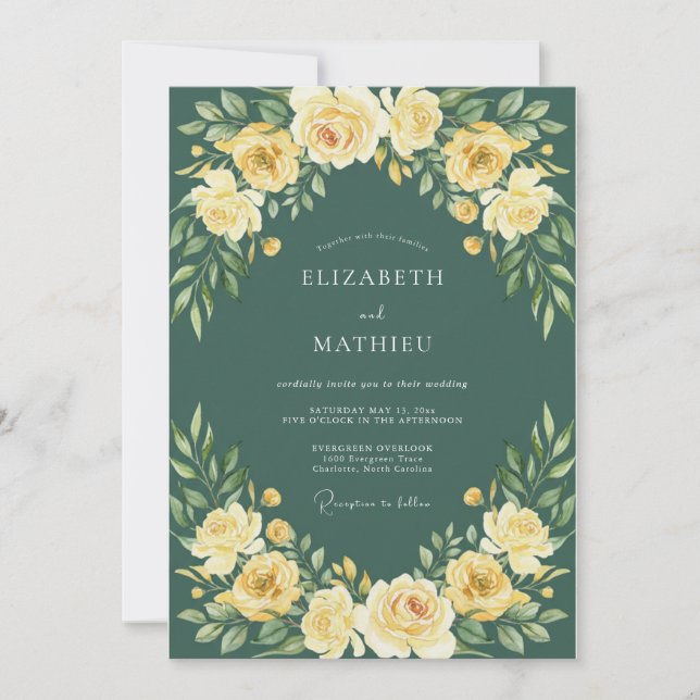 Deep Pine Golden Watercolor Wedding Invitation (Front)
