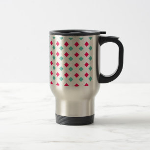 Deep Pink and Aqua Diamonds on White Travel Mug