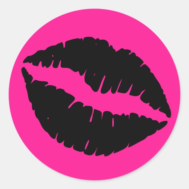 Deep Pink and Black Lipstick Print Classic Round Sticker (Front)