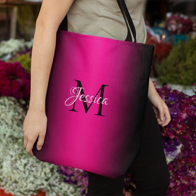 Deep Pink and Black Ombre Elegant Monogram Tote Bag (Deep Pink and Black Ombre Elegant Monogram Tote Bag)