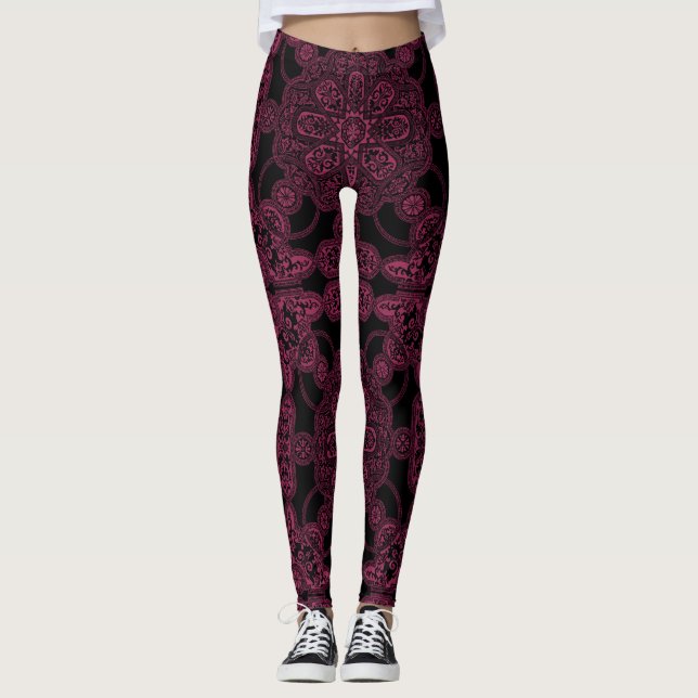 Deep Pink and Black Persian Leggings (Front)