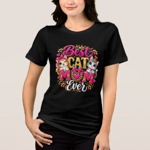 Deep pink and cream Best cat mum ever T-Shirt Tri-Blend Shirt