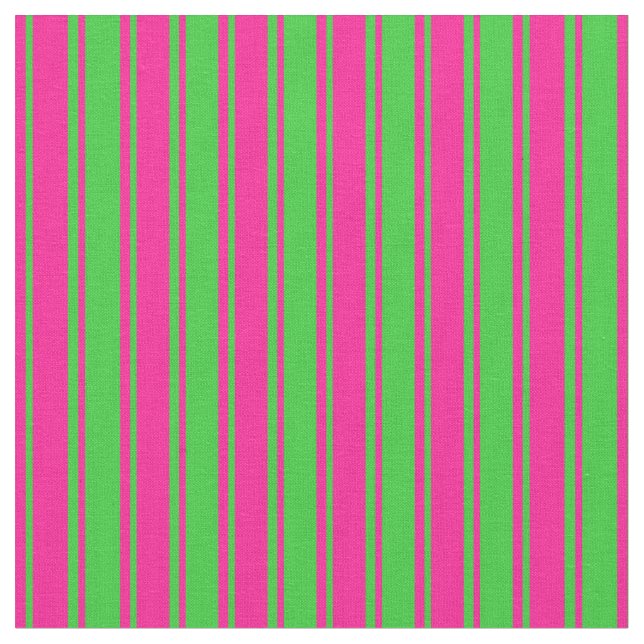 Deep Pink and Lime Green Coloured Lines Pattern Fabric (Close Up)