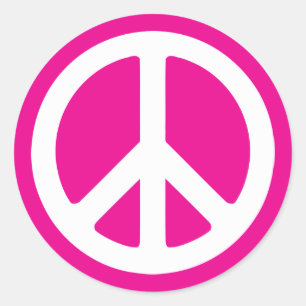 Deep Pink and White Peace Symbol Classic Round Sticker