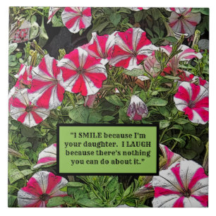 Deep Pink And White Petunias/MOTHER-DAUGHTER QUOTE Tile