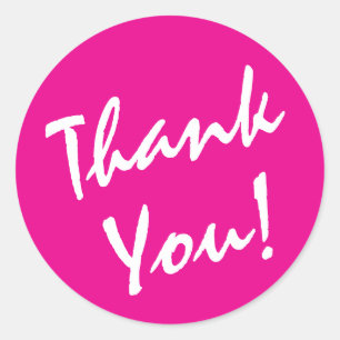 Deep Pink and White Thank You Classic Round Sticker