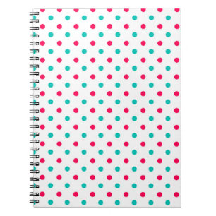 Deep Pink, Aqua, White Polka Dotted Notebook