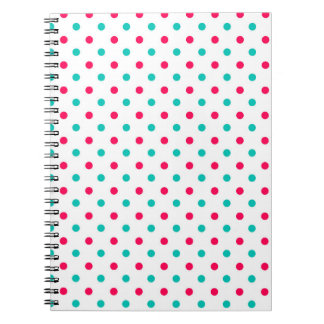 Deep Pink, Aqua, White Polka Dotted Notebook