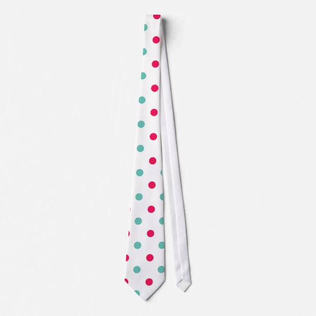 Deep Pink, Aqua, White Polka Dotted Tie (Front)