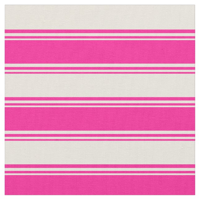 Deep Pink & Beige Lines/Stripes Pattern Fabric (Close Up)