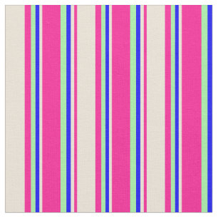 Deep Pink, Bisque, Blue & Green Coloured Stripes Fabric