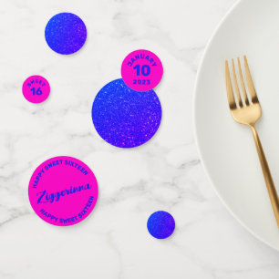 Deep Pink Blue Glitter Birthday Confetti