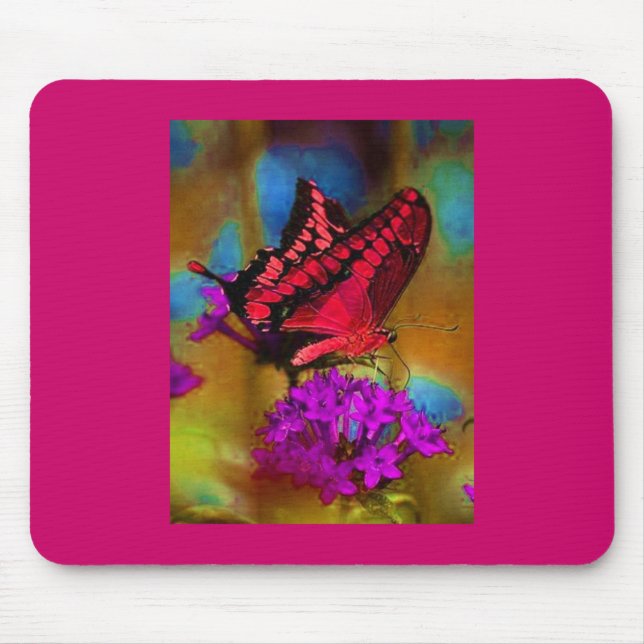Deep Pink Butterfly Mouse Mat (Front)