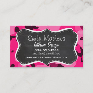Deep Pink Camo; Chalkboard look Business Card