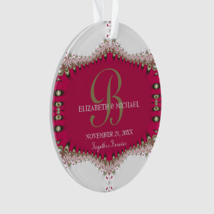 Deep Pink Creme Lace Wedding Anniversary Keepsake Ornament