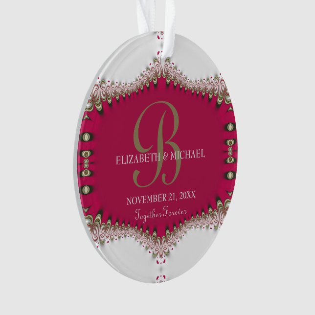 Deep Pink Creme Lace Wedding Anniversary Keepsake Ornament (Front)