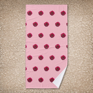 Deep Pink Dahlia Flower Seamless Pattern on Bath Towel