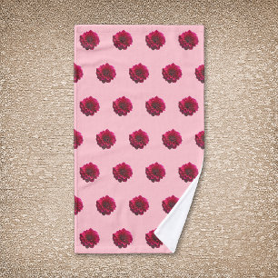 Deep Pink Dahlia Flower Seamless Pattern on Hand Towel