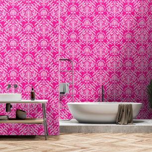 Deep Pink Damask Colour Peel Stick Removable Vinyl Wallpaper