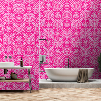 Deep Pink Damask Colour Peel Stick Removable Vinyl Wallpaper